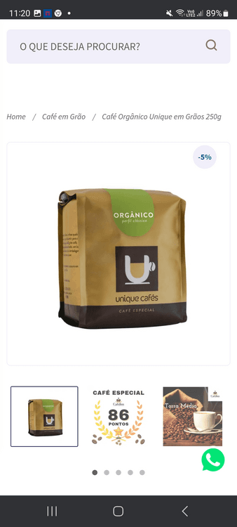Café Orgânico Unique em Grãos 250g